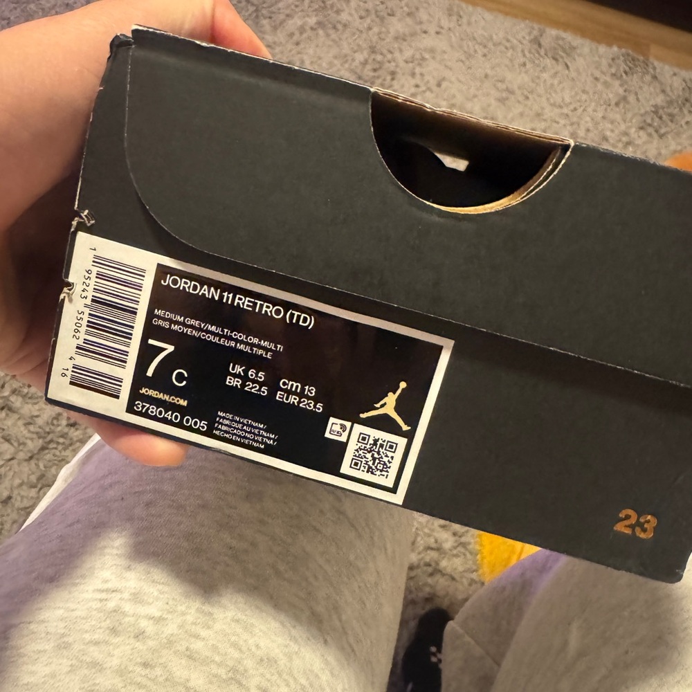 Jordan 11 Retro Kids Gray and White Sneakers - Picture 3 of 3